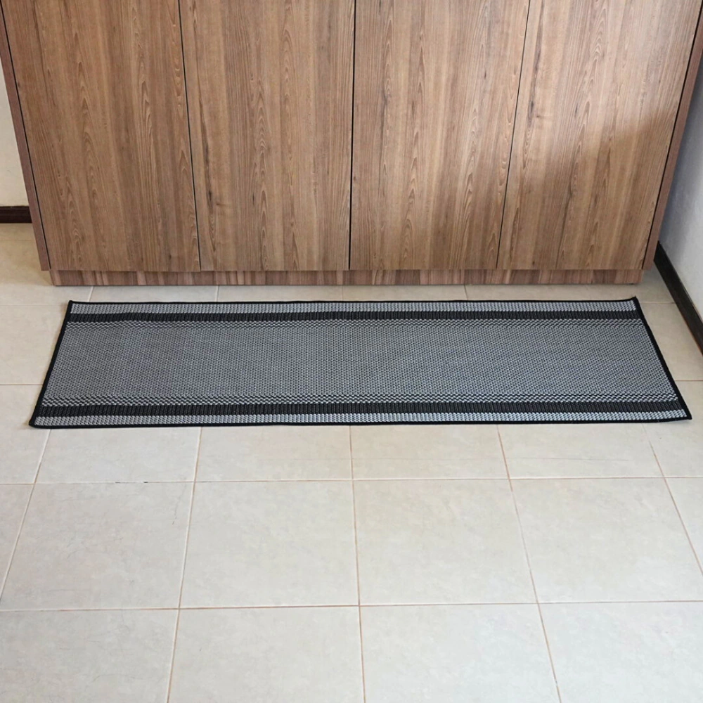 Tapete Passadeira Antiderrapante Sisal – Preto e Cinza Listrado